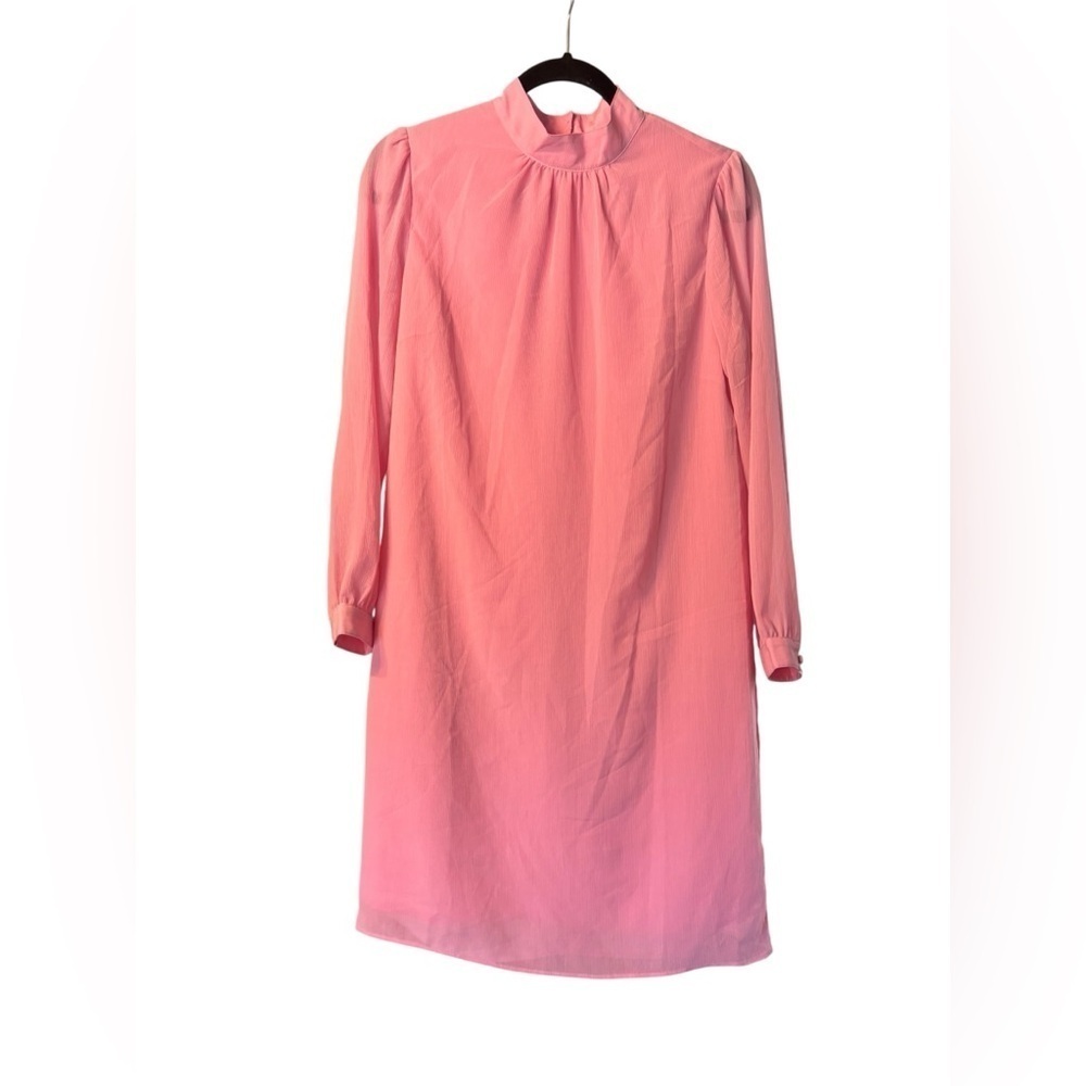 NWT J. Crew Pink Long Sleeve Shift Dress Crew Neck Chiffon Career Office Size 4